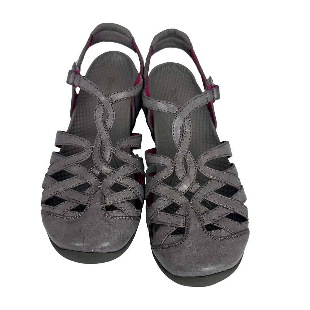 Baretraps Women's Gray/Pink Strappy Adjustable Hook & Loop Flat Sandals US 9